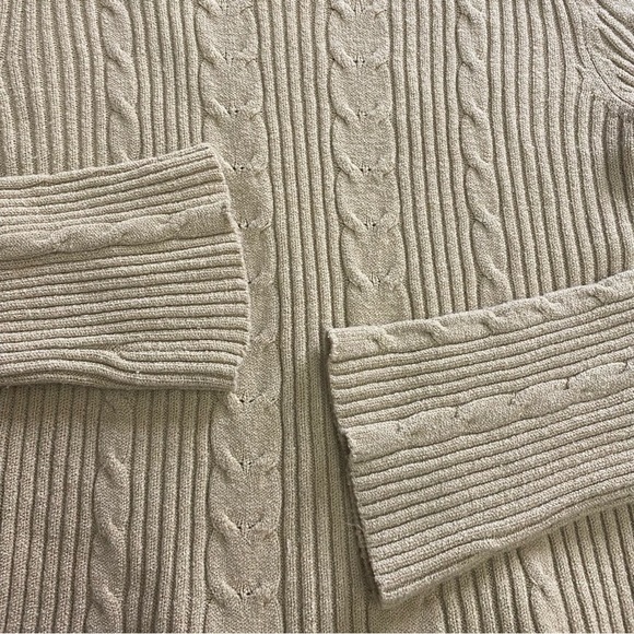 Turtleneck Sweater in Khaki Cable Knit Pattern with Slight Bell Sleeves - Picture 6 of 7